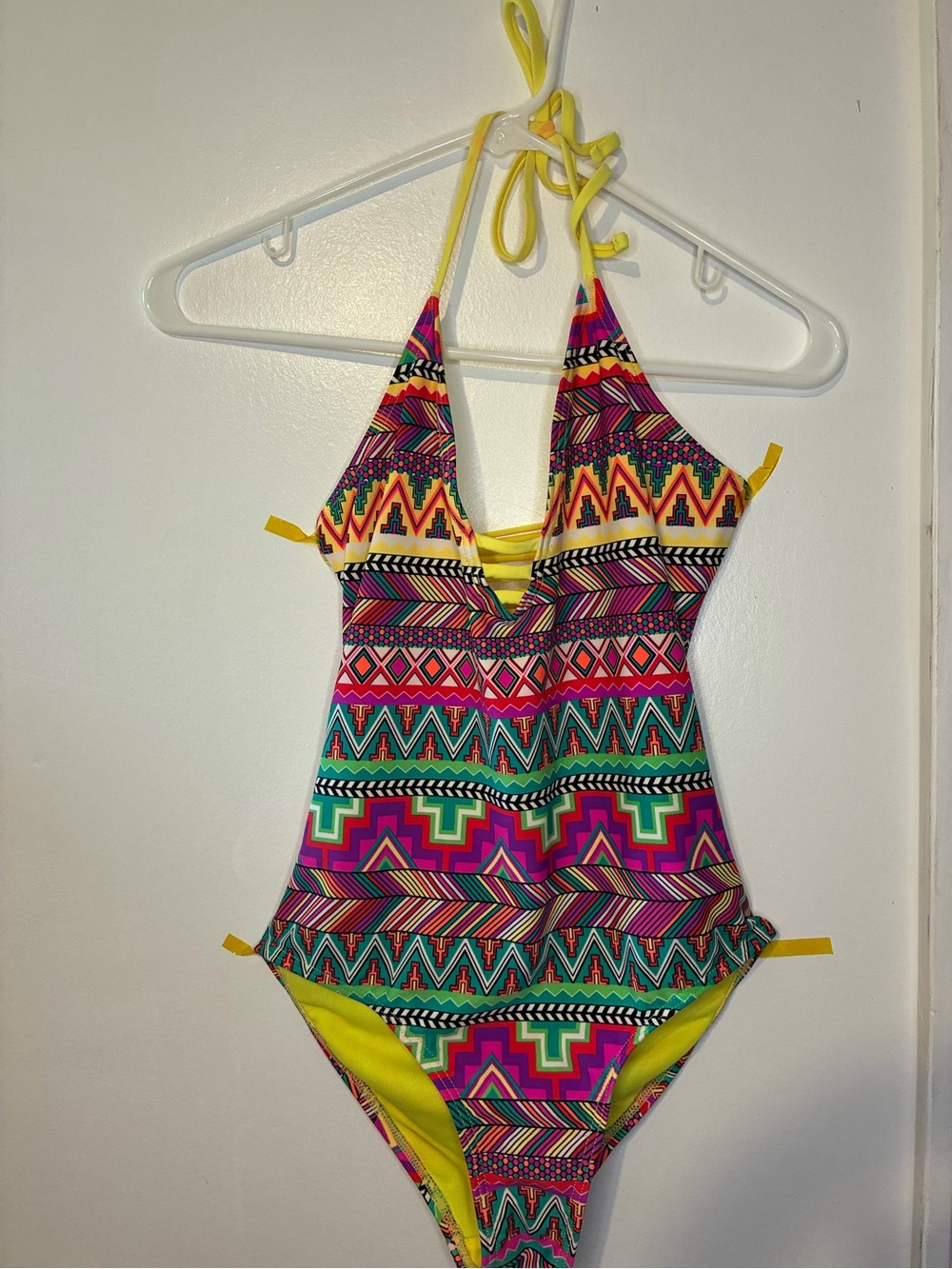 Forever 21 Multicolor Tribal Print One-Piece Swimsuit with Yellow Accents